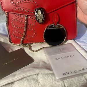 Bulgari Red Leather Bag with Gold Accents